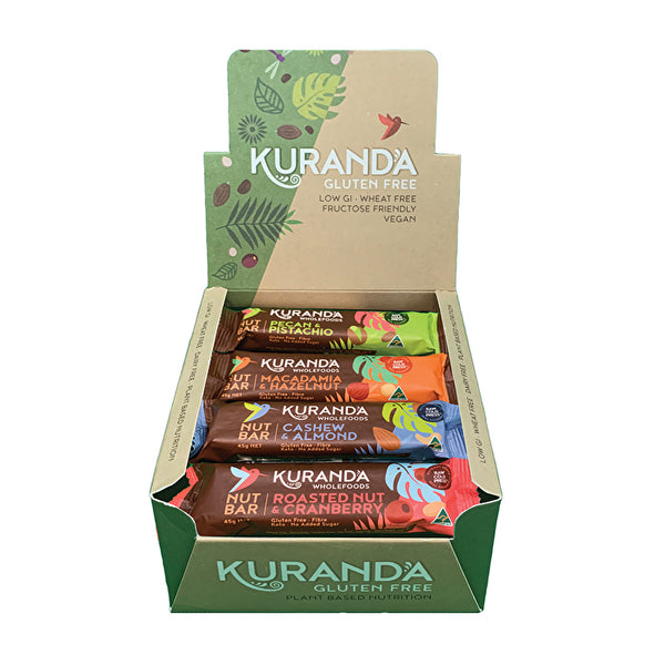 Kuranda Gluten Free Nut Bars Mixed 45g x 16 Display (contains: 4 of each flavour)