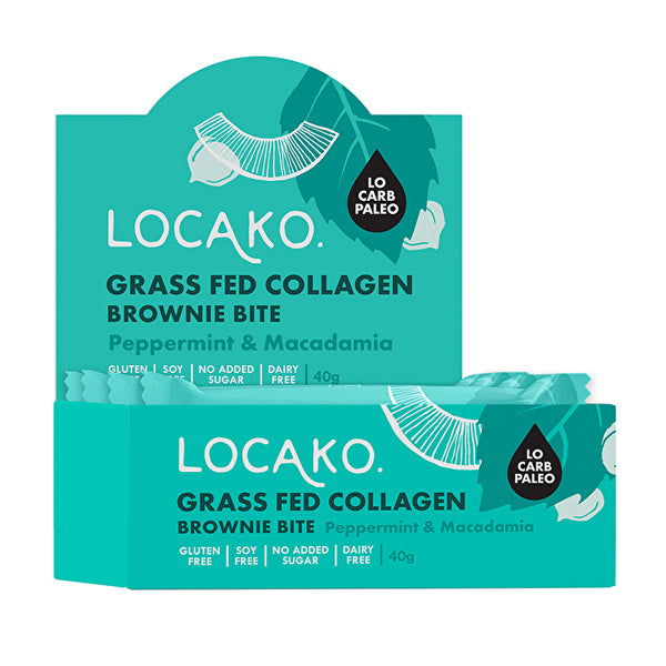 Locako Grass Fed Collagen Brownie Bite Peppermint Macadamia 38g x 14 Display