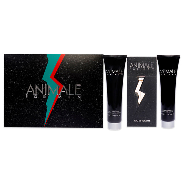 Animale Animale by Animale for Men - 3 Pc Gift Set 3.4oz EDT Spray, 3.4oz After Shave Balm, 3.4oz Hair and Body Wash