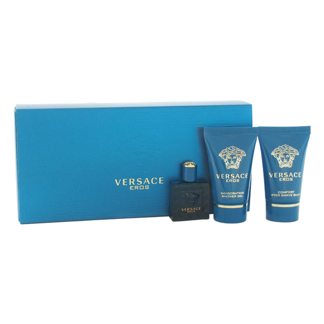 Versace Versace Eros by Versace for Men - 3 Pc Mini Gift Set 0.17oz EDT Splash, 0.8oz Shower Gel, 0.8oz After Shave Balm