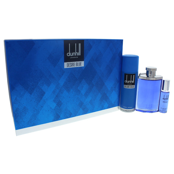 Alfred Dunhill Desire Blue by Alfred Dunhill for Men - 3 Pc Gift Set 3.4oz EDT Spray, 1oz EDT Spray, 6.6oz Body Spray
