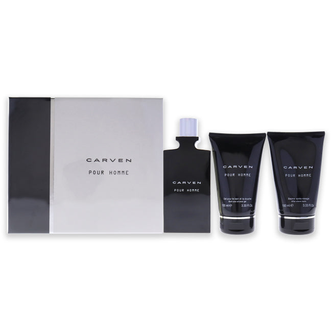 Carven Pour Homme by Carven for Men - 3 Pc Gift Set 3.33oz EDT Spray, 3.33oz After-Shave Balm, 3.33oz Bath and Shower Gel