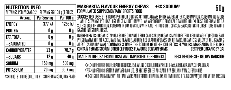 CLIF Bloks Energy Chews Margarita (150mg Sodium) 60g