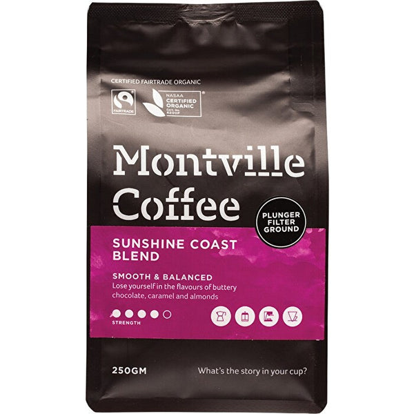 Montville Coffee Organic Sunshine Coast Blend Plunger Filter Ground 250g