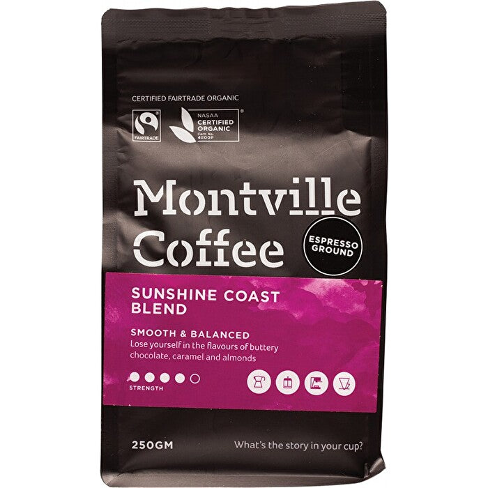 Montville Coffee Organic Sunshine Coast Blend Espresso Ground 250g