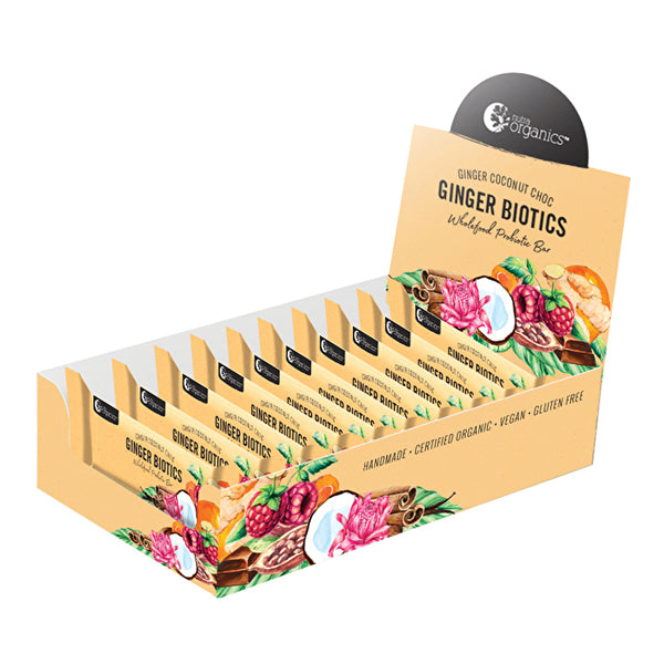 Nutra Organics Organic Wholefood Probiotic Bar Ginger Biotics (Ginger Coconut Choc) 45g x 12Display