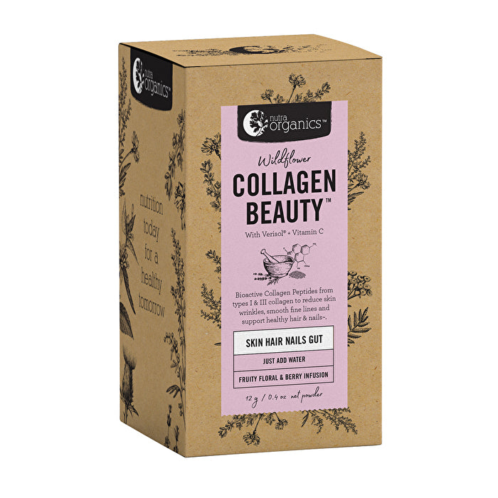 Nutra Organics Collagen Beauty w Verisol + Vit C (Skin Hair Nails Gut) Wildflower Sachet 12g x 7 Pk