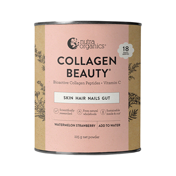 Nutra Organics Collagen Beauty Bioactive Collagen Peptides + Vitamin C Watermelon Strawberry 225g