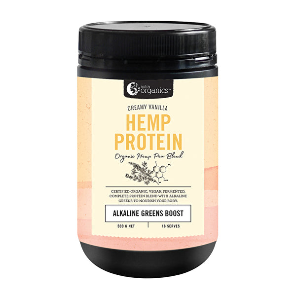 Nutra Organics Hemp Protein (Organic Hemp Pea Blend - Alkaline Greens Boost) Creamy Vanilla 500g