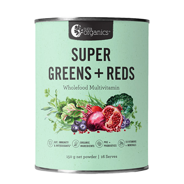 Nutra Organics Super Greens + Reds (Wholefood Multivitamin) Powder 150g