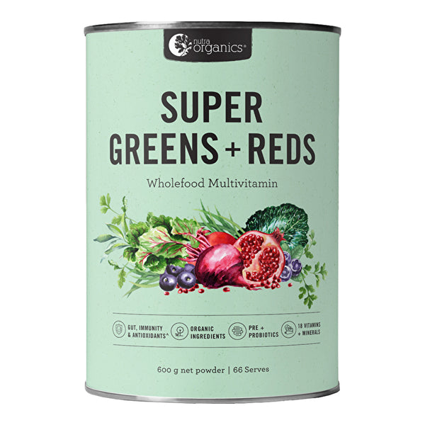 Nutra Organics Super Greens + Reds (Wholefood Multivitamin) Powder 600g