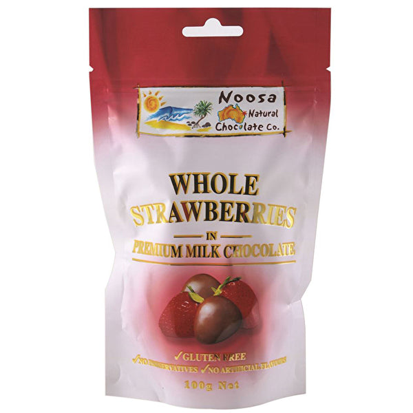 Noosa Natural Choc Co Whole Strawberries in Premium Milk Chocolate 100g