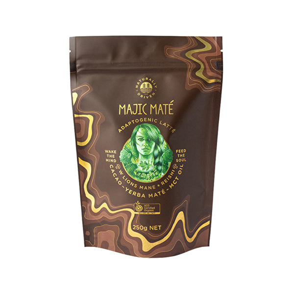 Naturally Driven Organic Adaptogenic Latte Majic Mate Cacao (Lion's Mane, Reishi, Yerba Mate & MCT Oil) 250g