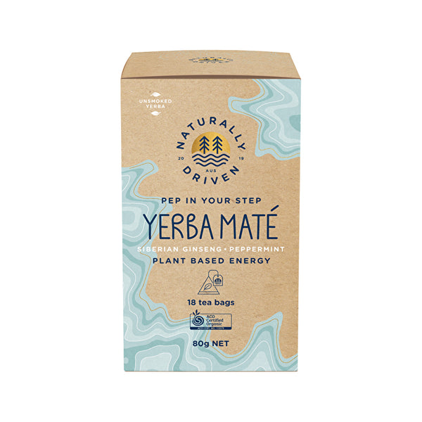 Naturally Driven Organic Yerba Mate Tea Pep In Your Step (Siberian Ginseng & Peppermint) x 18 Tea Bags