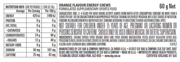CLIF Bloks Energy Chews Orange (25mg Caffeine) 60g