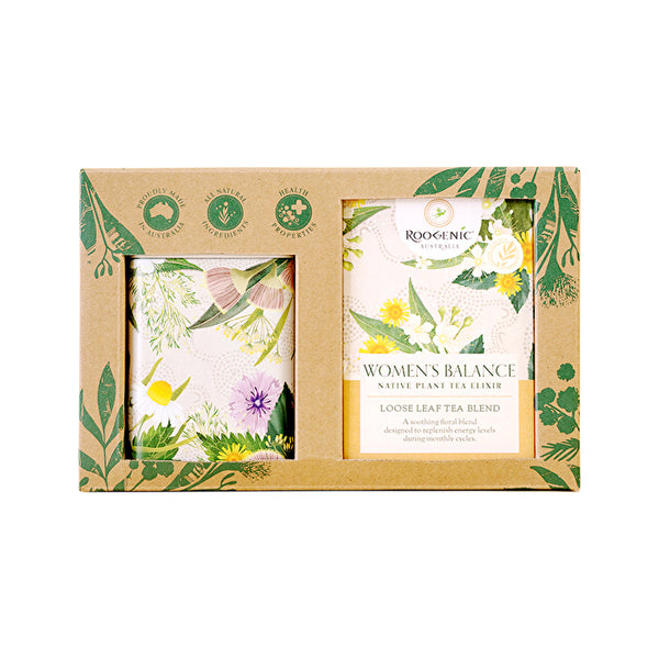 Roogenic Australia Gift Box Women's Balance (Native Plant Tea Elixir) Loose Leaf with Womens Tin 65g