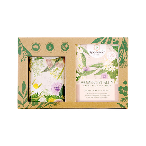 Roogenic Australia Gift Box Women's Vitality (Native Plant Tea Elixir) Loose Leaf with Womens Tin 65g