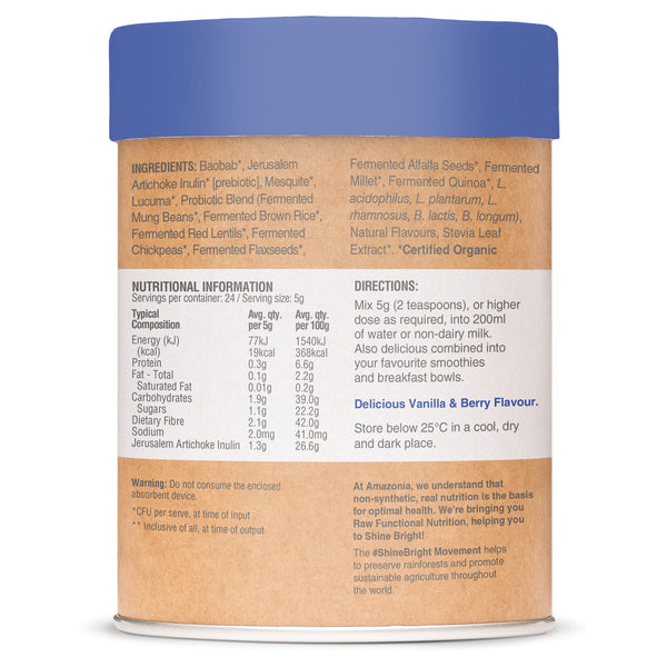 Amazonia Raw Probiotics Biotic Ferment Vanilla & Berry Flavour 120g