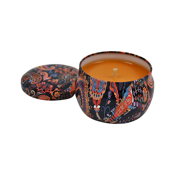 Sol Candles & Scents Travel Tin Candle Black Orange & Blue Pattern - Tropical Burst