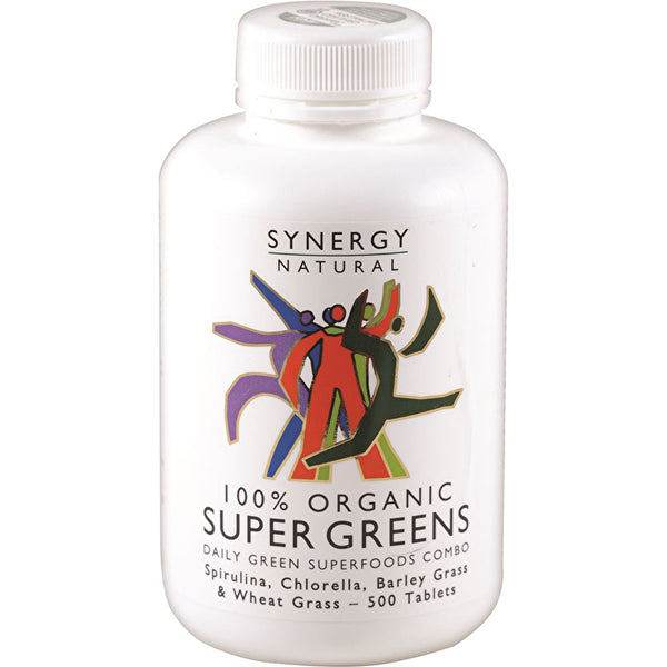 Synergy Natural Organic Super Greens (Spirulina, Chlorella, Barley Grass & Wheat Grass) 500t