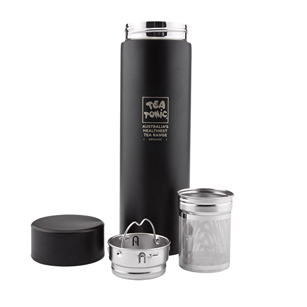 Tea Tonic Thermal Drink Bottle Black (Double wall stainless steel + Infuser basket) 450ml