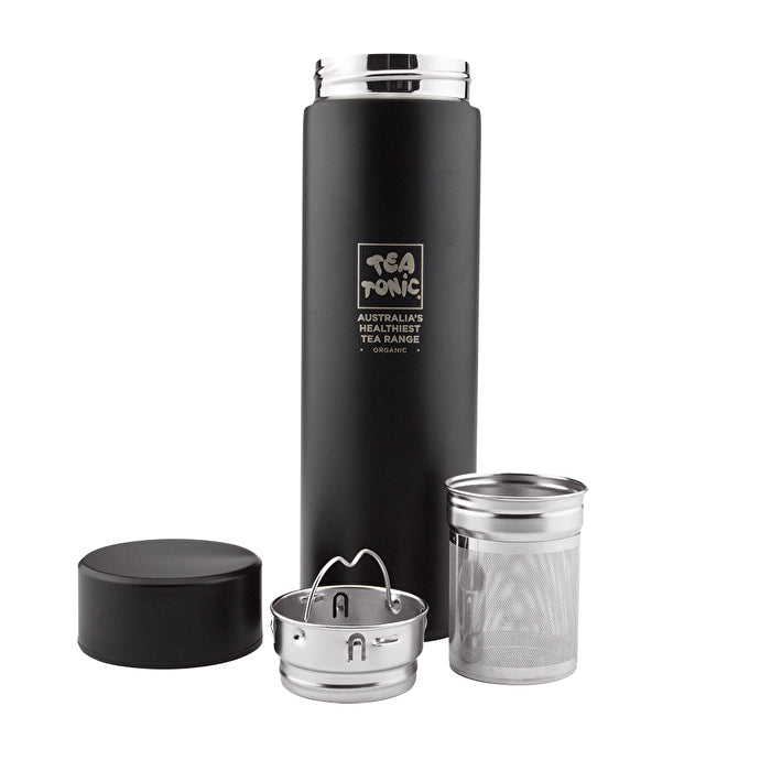 Tea Tonic Thermal Drink Bottle Black (Double wall stainless steel + Infuser basket) 450ml