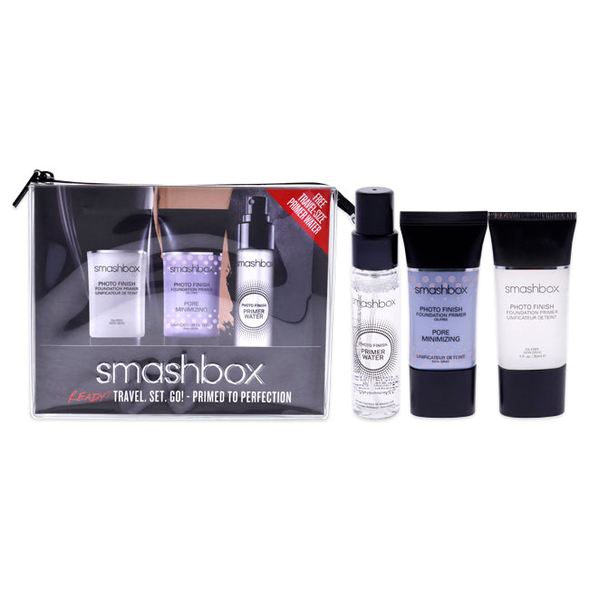 SmashBox Primer Travel Set by SmashBox for Unisex - 3 Pc Set 1oz Foundation Primer, 1oz Fundation Primer Pore Minimizing, 1oz Primer Water