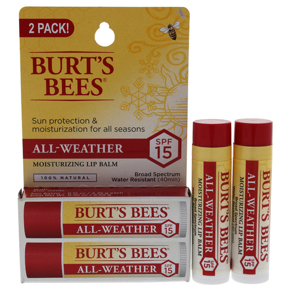 Burts Bees All-Weather Moisturizing Lip Balm Twin Pack SPF 15 by Burts Bees for Unisex - 2 x 0.15 oz Lip Balm