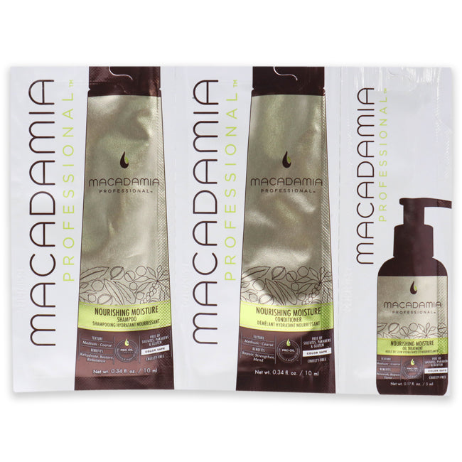 Macadamia Oil Professional Nourishing Moisture Set by Macadamia Oil for Unisex - 3 Pc Kit 0.34oz Shampoo, 0.34oz Conditioner, 0.17oz Oil Treatment