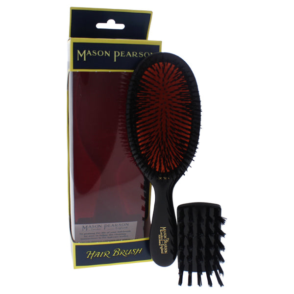 Mason Pearson Extra Small Pure Bristle Brush - B2 Dark Ruby by Mason Pearson for Unisex - 2 Pc Hair Brush and Cleaning Brush