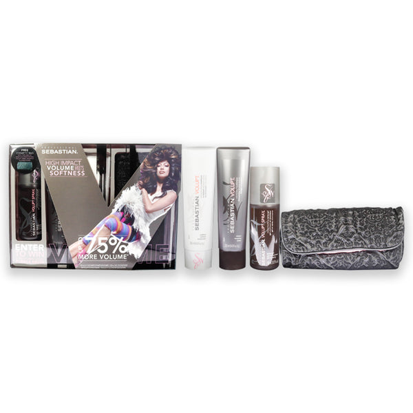 Sebastian Volupt Collection Kit by Sebastian for Unisex - 4 Pc Kit 8.45 oz Volupt Shampoo , 8.45 oz Volupt Conditioner , 5.07oz Volupt Spray,1 Pc Cosmetic Bag