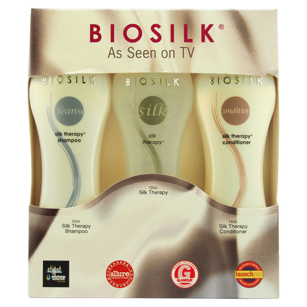 BioSilk Silk Therapy Trio by Biosilk for Unisex - 3 Pc Set 12oz Biosilk Therapy Shampoo, 12oz Biosilk Therapy Conditioner, 12oz Biosilk Therapy Serum