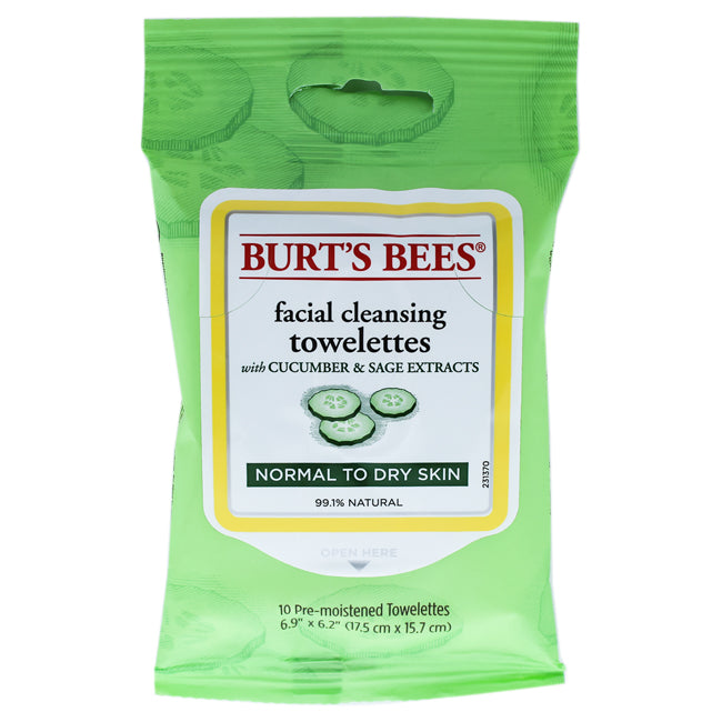 Burts Bees Facial Cleansing Towelettes - Cucumber and Sage by Burts Bees for Unisex - 10 Count Towelettes