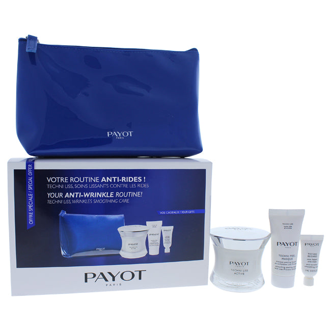 Payot Techni Liss Anti-Wrinkle Set by Payot for Unisex - 4 Pc Set 1.6oz Techni Liss Active, 0.10oz Techni Regard, 0.50oz Techni Peel Masque, Pouch