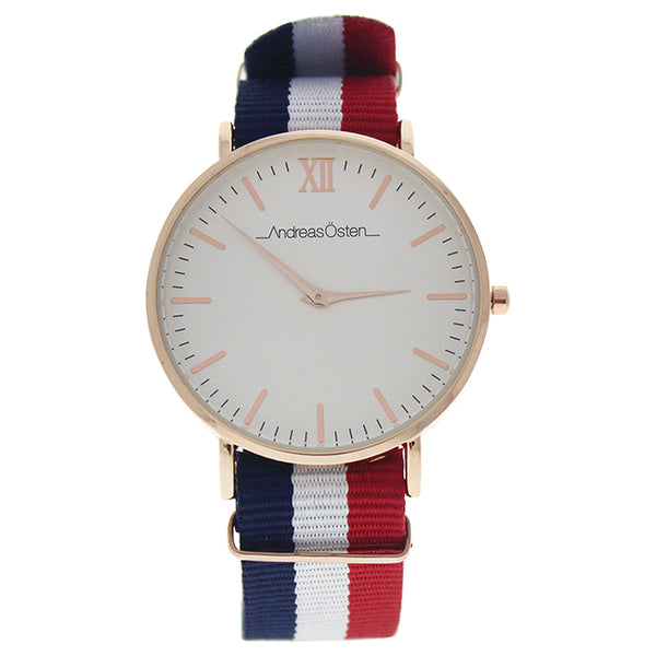 Andreas Osten AO-65 Somand - Rose Gold/Navy Blue-White-Red Nylon Strap Watch by Andreas Osten for Unisex - 1 Pc Watch