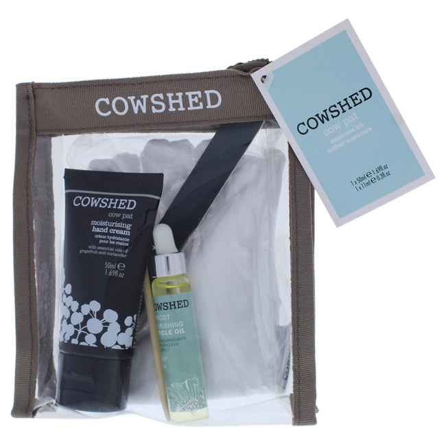 Cowshed Cow Pat Manicure Kit by Cowshed for Women - 5 Pc Kit 1.69oz Cow Pat Hand Cream, 0.3oz Apricot Cuticle Oil, 100% Cotton Moisture Cloves, Emery Board, Cuticle Stick