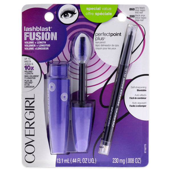 CoverGirl Lash Blast Fusion Mascara & Perfect Point Plus Eye Pencil by CoverGirl for Women - 2 Pc 0.44oz Lashblast Fusion Mascara - # 860 Very Black, 0.008oz Perfect Point Plus Eye Pencil - # 200 Black Onyx