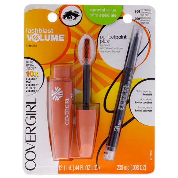 CoverGirl Lash Blast Volume Mascara & Perfect Point Plus Eye Pencil by CoverGirl for Women - 2 Pc 0.44oz Lashblast Volume Mascara - # 800 Very Black, 0.008oz Perfect Point Plus Eya Pencil - # 200 Black Onyx