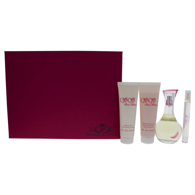 Paris Hilton Can Can by Paris Hilton for Women - 4 Pc Gift Set 3.4oz EDP Spray, 0.34oz EDP Spray, 3oz Body Lotion, 3oz Bath and Shower Gel