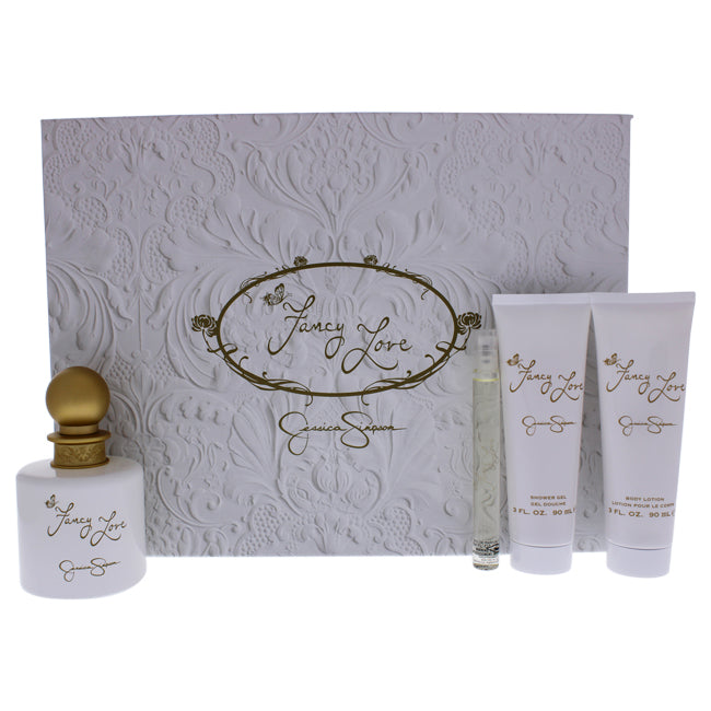 Jessica Simpson Fancy Love by Jessica Simpson for Women - 4 Pc Gift Set 3.4oz EDP Spray, 0.34oz EDP Mini Spray, 3oz Body Lotion, 3oz Bath and Shower Gel