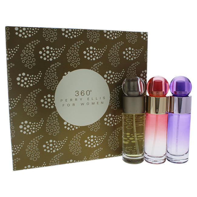 Perry Ellis 360 by Perry Ellis for Women - 3 Pc Gift Set 1oz EDT Spray, 1oz Coral EDP Spray, 1oz Purple EDP Spray