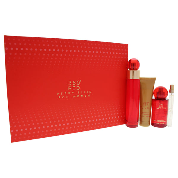 Perry Ellis 360 Red by Perry Ellis for Women - 4 Pc Gift Set 3.4oz EDP Spray, 0.33oz EDP Spray, 4oz Body Mist Spray, 3oz Shower Gel