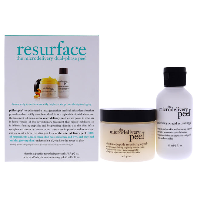 Philosophy The Microdelivery Resurface Dual-Phase Peel Kit by Philosophy for Women - 2 Pc 2oz Vitamin C Peptide Resurfacing Crystals, 2oz Salicyclic Acid Activating Gel