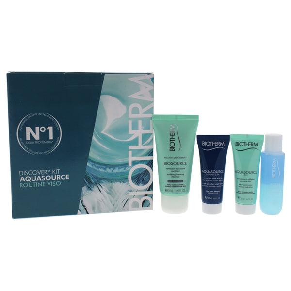 Biotherm Aquasource Discovery Kit by Biotherm for Women - 4 Pc Kit 0.8oz Aquasource Gel, 0.8oz Aquasource Night SPA, 1.7oz Biosource Mousse Nettoyante PNM, 1.01oz Biocils Waterproof