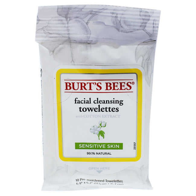Burts Bees Facial Cleansing Towelettes Sensitive by Burts Bees for Women - 10 Count Towelettes