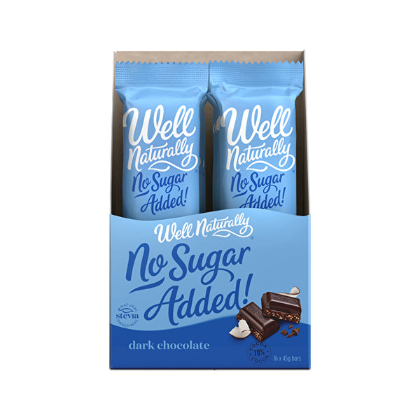 Well Naturally No Added Sugar Bar Dark Chocolate Coconut Rough 45g x 16 Display